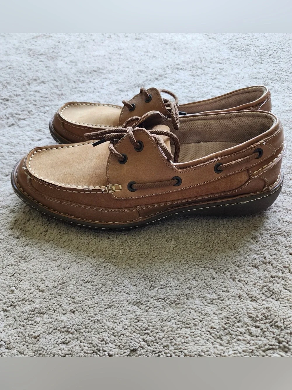 Nunn Bush Men’s Brown Leather Boat Shoes Deck Casual Lace Up Size 9.5